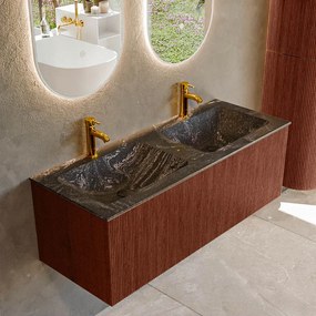 Mondiaz Kurve-dlux 120cm badmeubel ruby met 1 lade en wastafel leaf dubbel 2 kraangaten lava