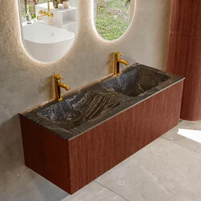 Mondiaz Kurve-dlux 120cm badmeubel ruby met 1 lade en wastafel leaf dubbel 2 kraangaten lava