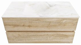 Mondiaz Vica DLux badmeubel 100cm washed oak 2 lades met wastafel ostra midden 1 kraangat