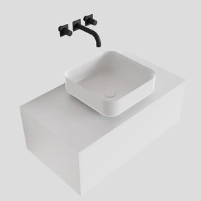 Zaro Lagom volledig naadloos solid surface onderkast met topblad 80cm mat wit met 1 lades Push tot open. Compleet met solid surface opzetkom met 0 kraangat(en)