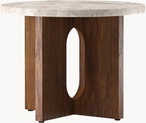 Ronde houten bijzettafel Androgyne met zandstenen tafelblad