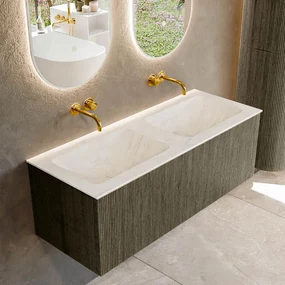 Mondiaz Kurve-dlux 120cm badmeubel shadow met 1 lade en wastafel leaf dubbel zonder kraangat opalo