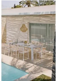 Arnadine Rechthoekige Tafelset (220x100 Cm) En 8 Omara Stapelbare Tuinstoelen Met Armleuningen Gardenia Wit - Sklum