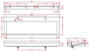 Saniclear Hoya solid surface wastafel 140x45,5cm met 2 kraangaten mat wit