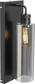Moderne wandlamp zwart met smoke glas - Stavelot