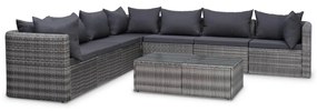 vidaXL 8-delige Loungeset met kussens poly rattan grijs