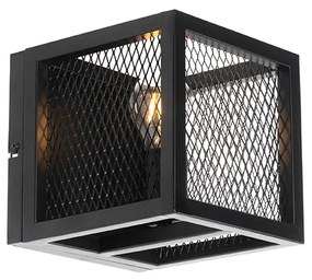 Industriële wandlamp zwart met gaas - Cage Industriele / Industrie / Industrial E27 vierkant Binnenverlichting Lamp