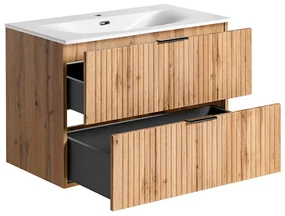 Comad Adele Oak badkamermeubel 80cm eiken met witte wastafel 1 kraangat