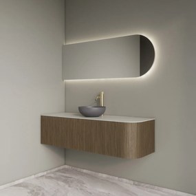 Gliss Design Alluro badmeubel ribbelfront met ronding rechts 140cm ash grey en wit marmer toppaneel