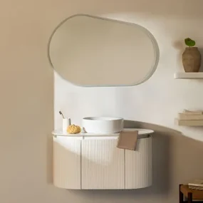 Carsone Houten Badkamermeubelset Wit & Zonder Extra Eenheid & Rond Keramiek Wit Ø40 Cm Lenka & Ovaal Led En Anticondens 100x80 Cm Meunier & - Sklum