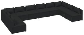 vidaXL 10-delige Loungeset met kussens poly rattan zwart