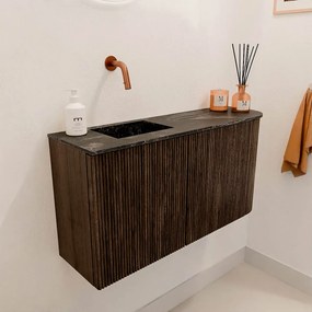 Mondiaz Joya DLux 80cm toiletmeubel ronding rechts walnut met wastafel faye links zonder kraangat lava