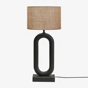Tiberia Mangohouten Tafellamp Gewoon Zwart & Beige Linnen Ø30 Cm - ↑20 Cm Arlina - Sklum