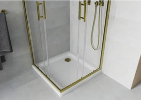 Mexen Rio vierkante douchecabine 90 x 90 cm, transparant, goud + Flat douchebak, wit - 860-090-090-50-00-4010G