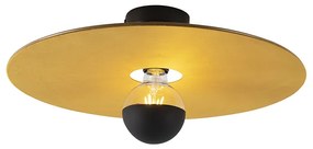 Stoffen Plafondlamp zwart platte kap geel 45 cm - Combi Modern E27 rond Binnenverlichting Lamp