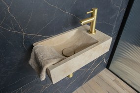 Saniclear White Travertin fonteinset met rechte kraan in geborsteld messing