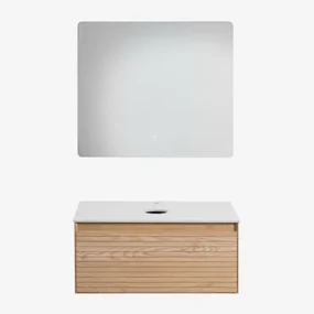 Tedrik Badkamermeubelset In Essenhout Ash Brown & Without Sink & Rechthoekige Led En Anticondens 80x70 Cm Gualar & Zonder Kraan - Sklum
