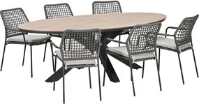 Garden Impressions Natas tuinset grijs 7-delig - Tulli tuintafel ovaal 220x115 cm