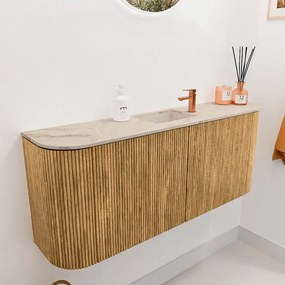 Mondiaz Joya DLux 105cm toiletmeubel ronding links/rechts oak met wastafel faye midden 1 kraangat frappe