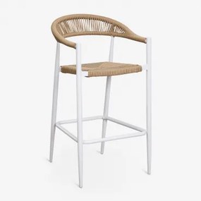 Amatria Hoge Kruk 75 Cm Van Aluminium En Synthetisch Riet Glaciale Wit - Sklum