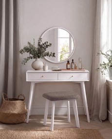 Mazzoni MILO Taupe Beige (stof Storm 26)/wit beuken onderstel - VIERKANTE GESTOFFEERDE KRUK VOOR KEUKEN/WOONKAMER
