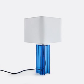 Tafellamp van gekleurd glas en linnen, BIMO