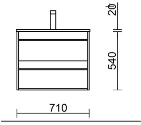 Muebles Resh badmeubel 70cm met 2 lades en wastafel wit mat