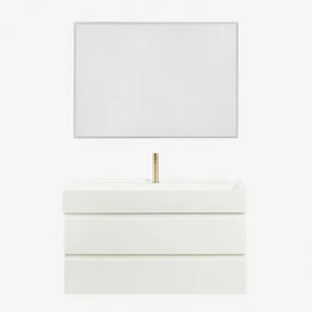 Badkamermeubelset Van Hout En Essenhoutfineer Met Geïntegreerde Wastafel Ona Wit & Rechthoekige Led En Anticondens 100x70 Cm Riben & Goud - Sklum