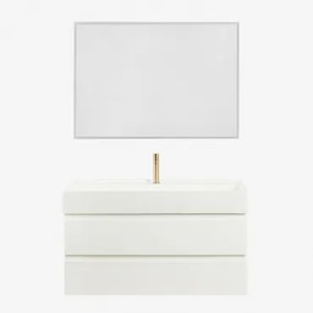 Ona Zwevend Badkamermeubelset Van Hout En Essenfineer Met Geïntegreerde Wastafel Wit & Rechthoekige Led En Anticondens 100x70 Cm Riben & ↔þ - Sklum