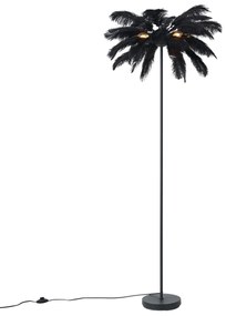Art Deco vloerlamp zwart met zwarte veren - Peahen