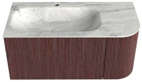 Mondiaz Kurve-dlux 95cm badmeubel ronding rechts ruby met 1 lade en deur en wastafel big small kraangat links opalo