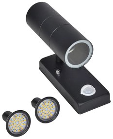vidaXL Cilindervormige RVS LED wandlamp met bewegingssensor zwart