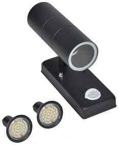 vidaXL Cilindervormige RVS LED wandlamp met bewegingssensor zwart