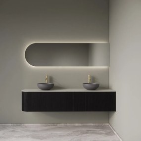 Gliss Design Alluro badmeubel ribbelfront met ronding links 180cm black en wit marmer toppaneel