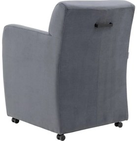 Goossens Eetkamerstoel Montana blauw velvet stof met armleuning en met wielen, stijlvol landelijk