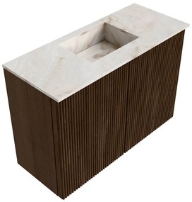 Mondiaz Joya DLux 60cm toiletmeubel walnut met wastafel faye midden zonder kraangat frappe