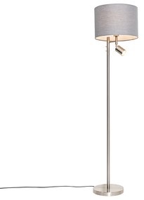 Vloerlamp staal met kap grijs en leeslamp - Jelena Modern E27 rond Binnenverlichting Lamp