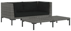 vidaXL 3-delige Loungeset halfrond poly rattan donkergrijs