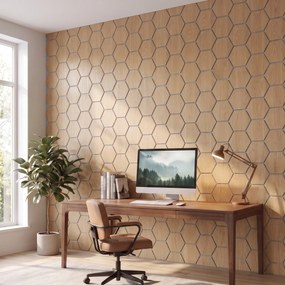 Hexagon Panel Naturel Eiken met Grijs Vilt 81CM | Akoestisch | Wanddecor | Zeshoekig- Grijs vilt