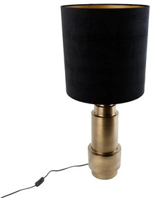 Tafellamp brons velours kap zwart met goud 40 cm - Bruut Art Deco E27 rond Binnenverlichting Lamp