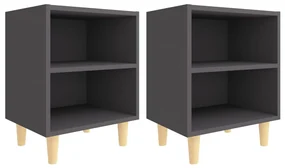 vidaXL Nachtkastjes 2 st met massief houten poten 40x30x50 cm grijs