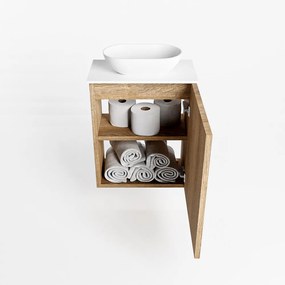 Mondiaz Fowy toiletmeubel 40cm washed oak met witte waskom midden zonder kraangat