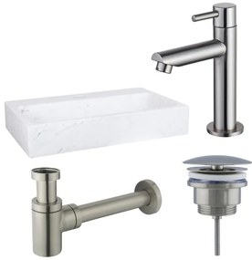 Fortifura Fuente fonteinset - 38x24cm - 1 kraangat - marmer - fonteinkraan RVS geborsteld - wit SW696237/SW696207/SW696217/SW451336