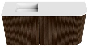 Mondiaz Joya 80cm toiletmeubel ronding rechts walnut met wastafel faye links 1 kraangat talc
