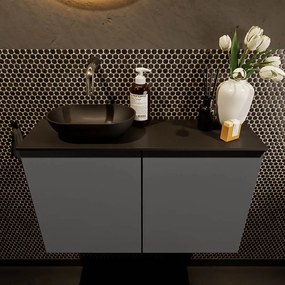 Mondiaz Fowy toiletmeubel 80cm dark grey met zwarte waskom links zonder kraangat