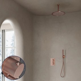 Saniclear Copper Curved inbouw regendouche met 30cm hoofddouche en plafondarm geborsteld koper