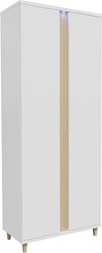 Kledingkast Florem, Wit, Licht hout, Glanzend wit, 200x90x55cm, 64 kg, Kledingkast deuren: Met scharnieren, Aantal planken: 3, Aantal planken: 3