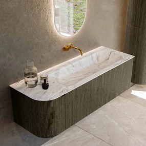 Mondiaz Kurve-dlux 135cm badmeubel ronding links shadow met 1 lade en deur en wastafel big medium rechts zonder kraangat glace