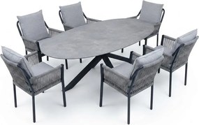 Puccini Fleur dining tuinset 220x120xH75 cm 7 delig antraciet keramiek