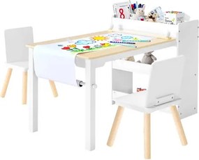 VEVOR Kindertafel met 2 stoelen en 3-laags opbergkast, teken- en schrijftafelset voor lezen, leren, tekenen en schrijven, kinderzitset voor kinderdagverblijf, knutseltafel, speeltafel, bureau, wit